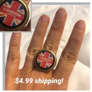 London England Union Jack adjustable ring